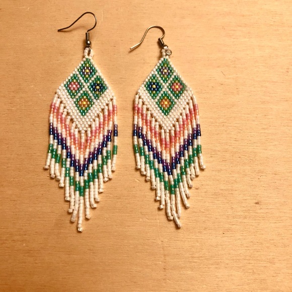 Hand made  beaded tribal fringe earring’s nickel free - Picture 3 of 6